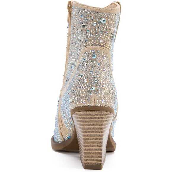 ✨Sparkle Champagne Ankle Boots🍾💎 Rhinestone Pointed Bling✨👢Western Heel Boots👢🌟 - Picture 6 of 6